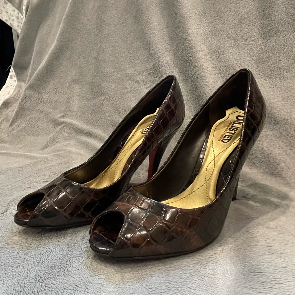 unlisted by Kenneth Cole - Brown leather open toe heels